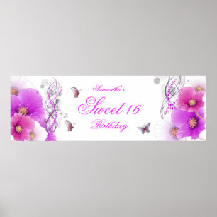 Poster grande bannière Anniversaire Plutôt rose Floral Bl
