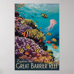 Poster Grande Barrière de Corail Queensland Voyage Art Ré