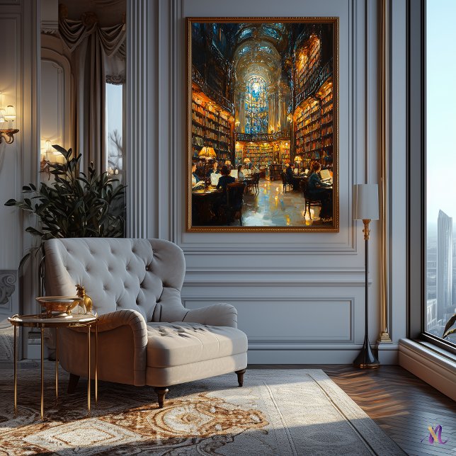 Poster Grande Bibliothèque Intérieur de style impressionn (Créateur téléchargé)