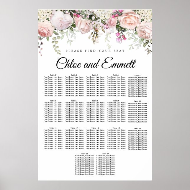 Poster Grande carte de sièges Mariages à 17 tables en fle (Devant)
