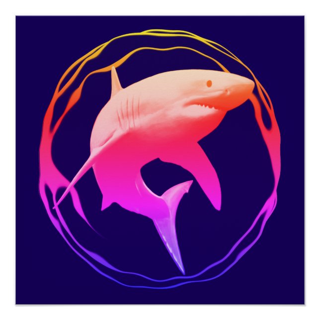 Poster Grande conception graphique de requins blancs (Devant)