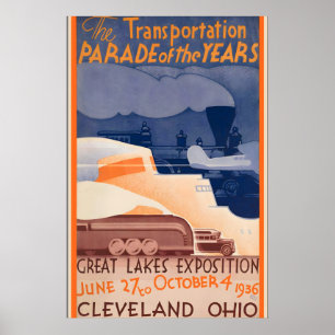 Poster Grande Exposition des Lacs 1936 Cleveland Ohio Éta