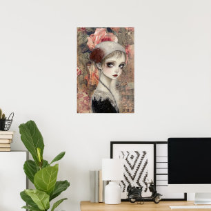 Poster Grande fille victorienne gothique et fleurs