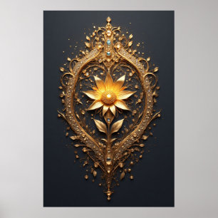 Poster Grande Fleur Métallique Luxueuse pour Maison Moder