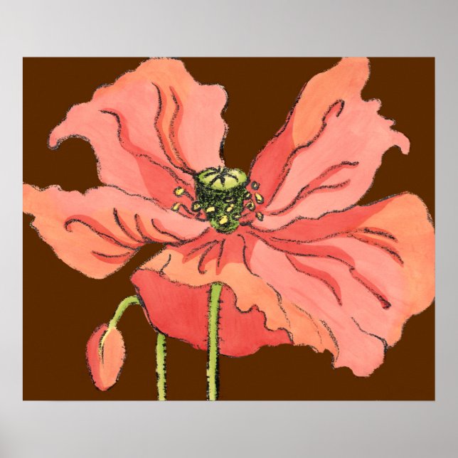 Poster Grande Fleur rose avec Arrière - plan rouge profon (Devant)