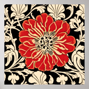 Poster Grande Fleur Rouge Art Nouveau