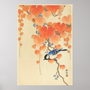 Poster Grande mésange sur la branche paulownia - Ohara Ko