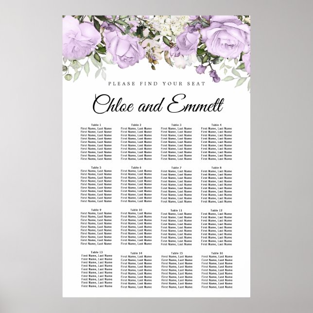 Poster Grande Plaine Florale 16 Table Mariage (Devant)