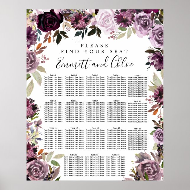 Poster Grande Plaine rose violet Plaine de 18 tables (Devant)