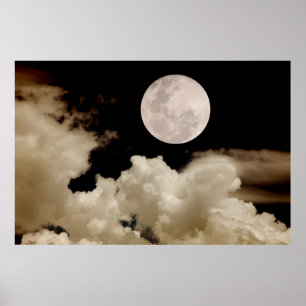 Poster Grande Pleine lune passant derrière des nuages