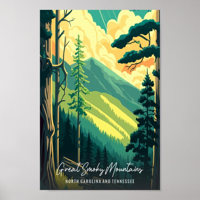Poster Grande Smoky Mountains illustration de voyage vint (Devant)