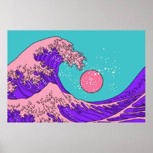 Poster Grande vague dans le style Vaporwave Pop Art. Affi