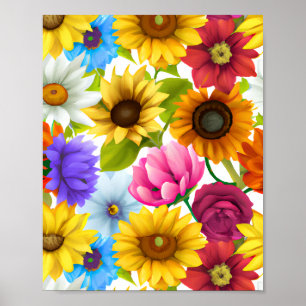 Poster Grandes fleurs colorées botaniques
