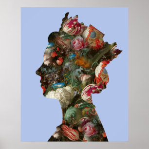Poster Grandes fleurs de silhouette de la reine Elizabeth