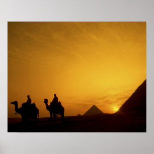 Poster Grandes pyramides de Gizeh, Egypte au coucher du s