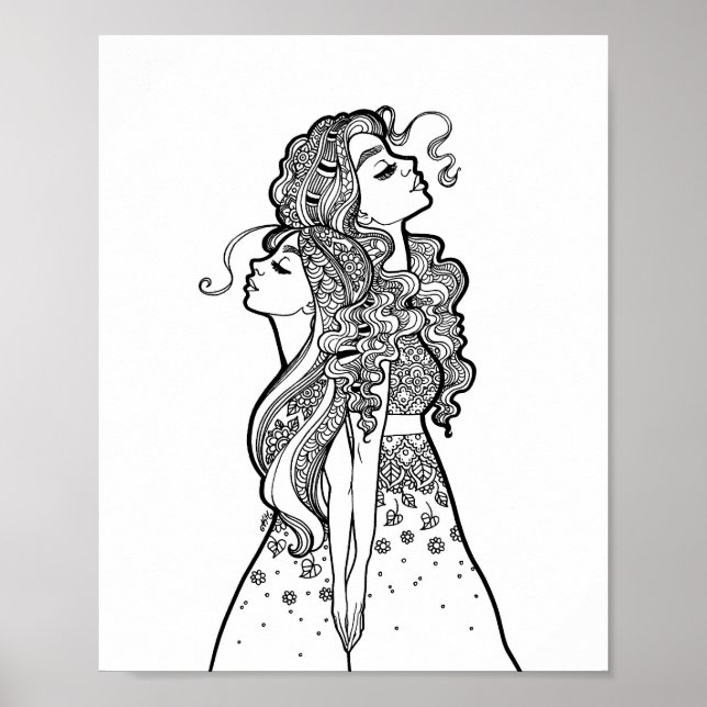 Poster Grandir ensemble - Mère Fille Ligne Portrait d'art (Devant)