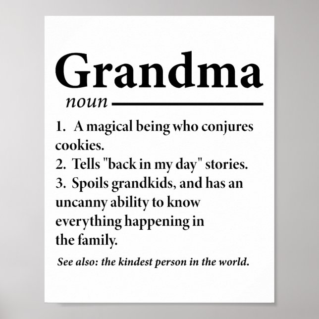 Poster Grandma Définition Amusante Grand-Mère Mamans (Devant)