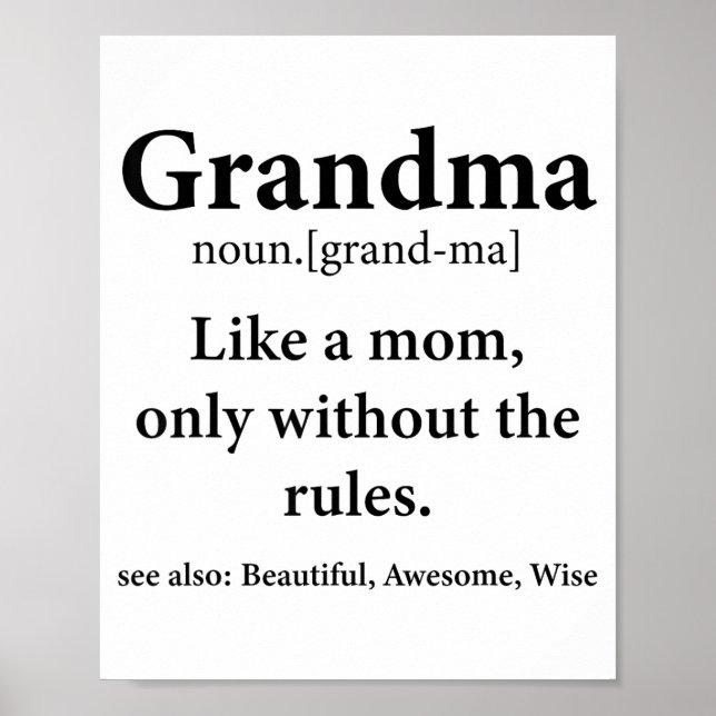 Poster Grandma Definition Like Mom Without Rules Funny Gr (Devant)