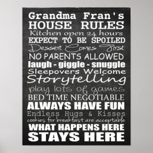 Poster Grandma's House Rules - Chalkboard - Customize!!