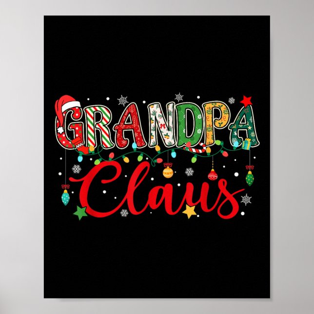 Poster Grandpa Claus Christmas Lights Pajama Family Match (Devant)