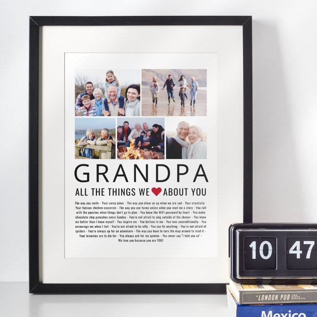 Poster Grandpa Photo Collage Ce Que Nous Aimons De Vous (Créateur téléchargé)