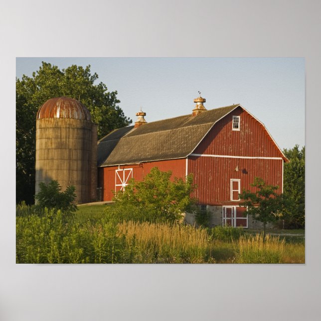 Poster Grange rouge et Silo (Devant)