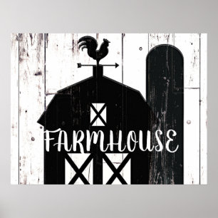Poster Grange Rustique Bois Blanc Étable Noire Art de Cam