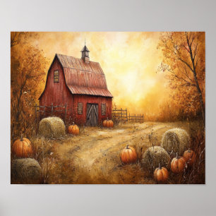 Poster Grange rustique d'automne