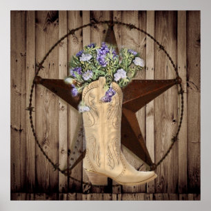 Poster grange rustique fleur sauvage western star cowgirl