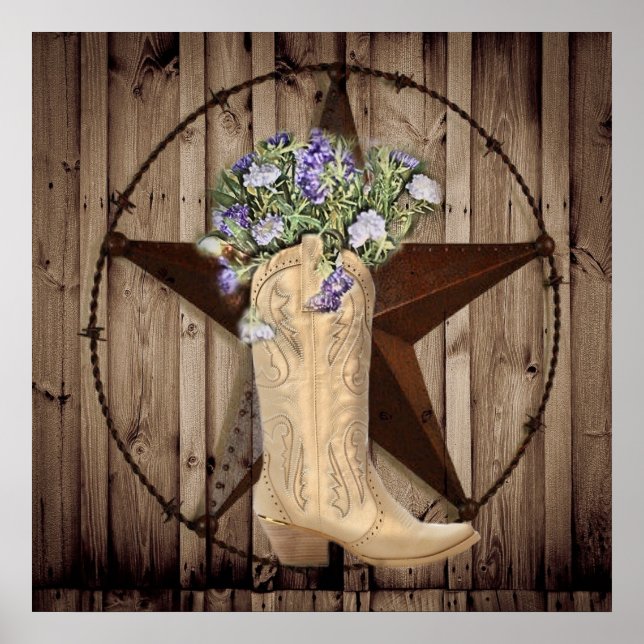 Poster grange rustique fleur sauvage western star cowgirl (Devant)