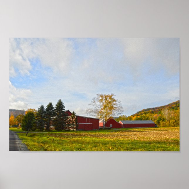 Poster Granges rouges du Vermont en automne (Devant)