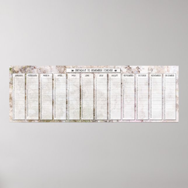 Poster Granit rose Perpetual Calendrier d'anniversaire (Devant)