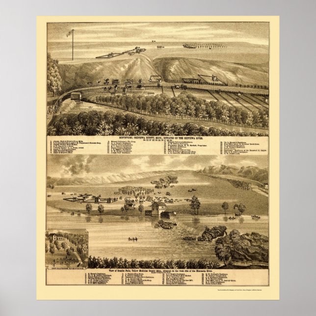 Poster Granite Falls, MN Carte panoramique - 1874 (Devant)
