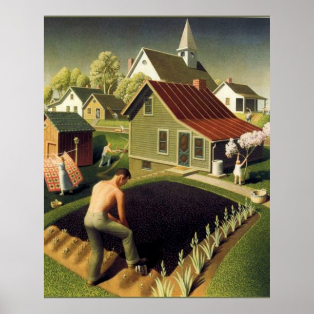 Poster Grant Wood - Printemps en ville (Devant)