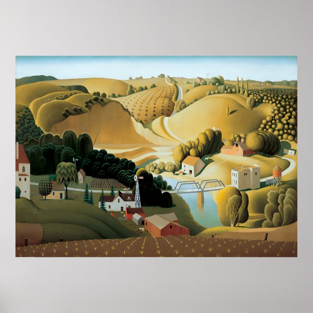 Poster Grant Wood - Stone City Iowa (Devant)
