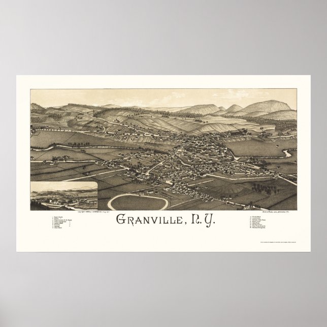 Poster Granville, NY Carte panoramique - 1886 (Devant)