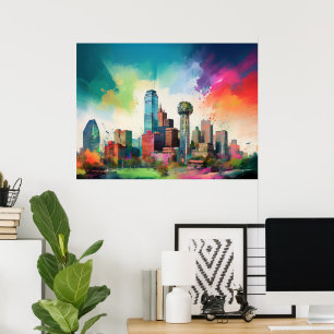 Poster Graphe art de la skyline vibrante de Dallas