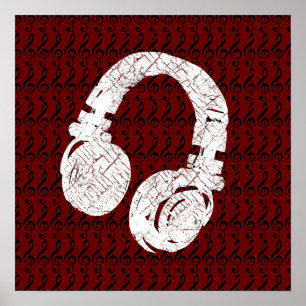 Poster graphic headphone with g-clefs