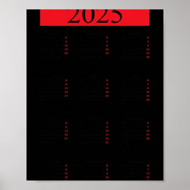 Poster Graphic New Year 2025 Calendar With Holidays In Re (Devant)