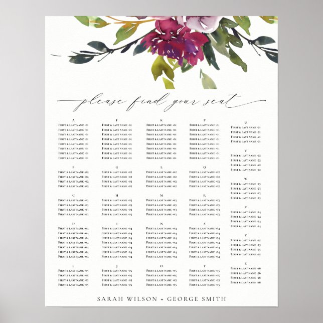 Poster Graphique alphabétique floral pourpre de Bourgogne (Devant)