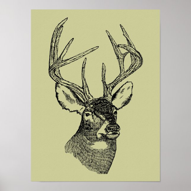 Poster Graphique d'art de cerfs vintages (Devant)