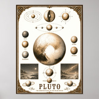 Poster Graphique d'astronomie de Pluton et de ses lunes