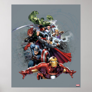 Poster Graphique d'attaque d'Avengers