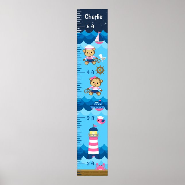 Poster Graphique de croissance de singe fille marine rose (Devant)