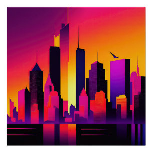 Poster Graphique de ligne Skyline NYC moderne