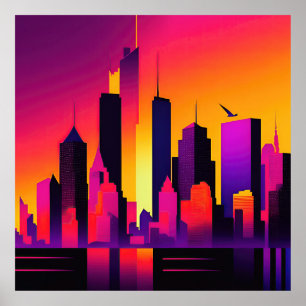 Poster Graphique de ligne Skyline NYC moderne