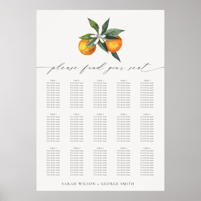 Poster Graphique de paramètres du Mariage botanique orang (Devant)