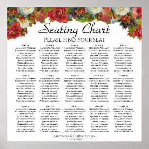 Poster Graphique de placement 15 tables Fleurs rouges d'a