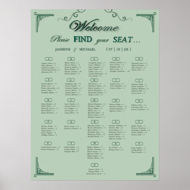 Poster Graphique de placement chic vert eucalyptus Sage p (Devant)