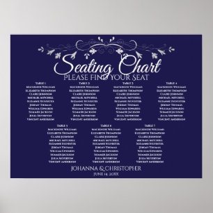 Poster Graphique de placement de mariage à 7 tables Silve